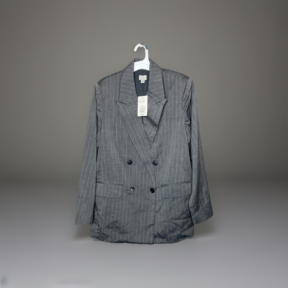 A New Day Women's Button Up Blazer Jacket Gray Pinstripe Size Med NWT